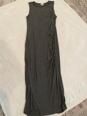 Sleeveless Charcoal Ruched Maxi Dress